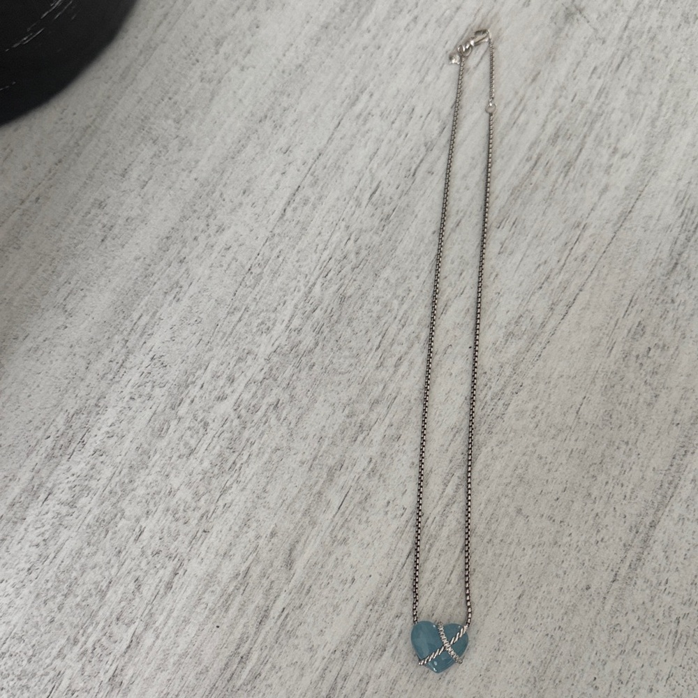 David Yurman aquamarine heart necklace w diamonds